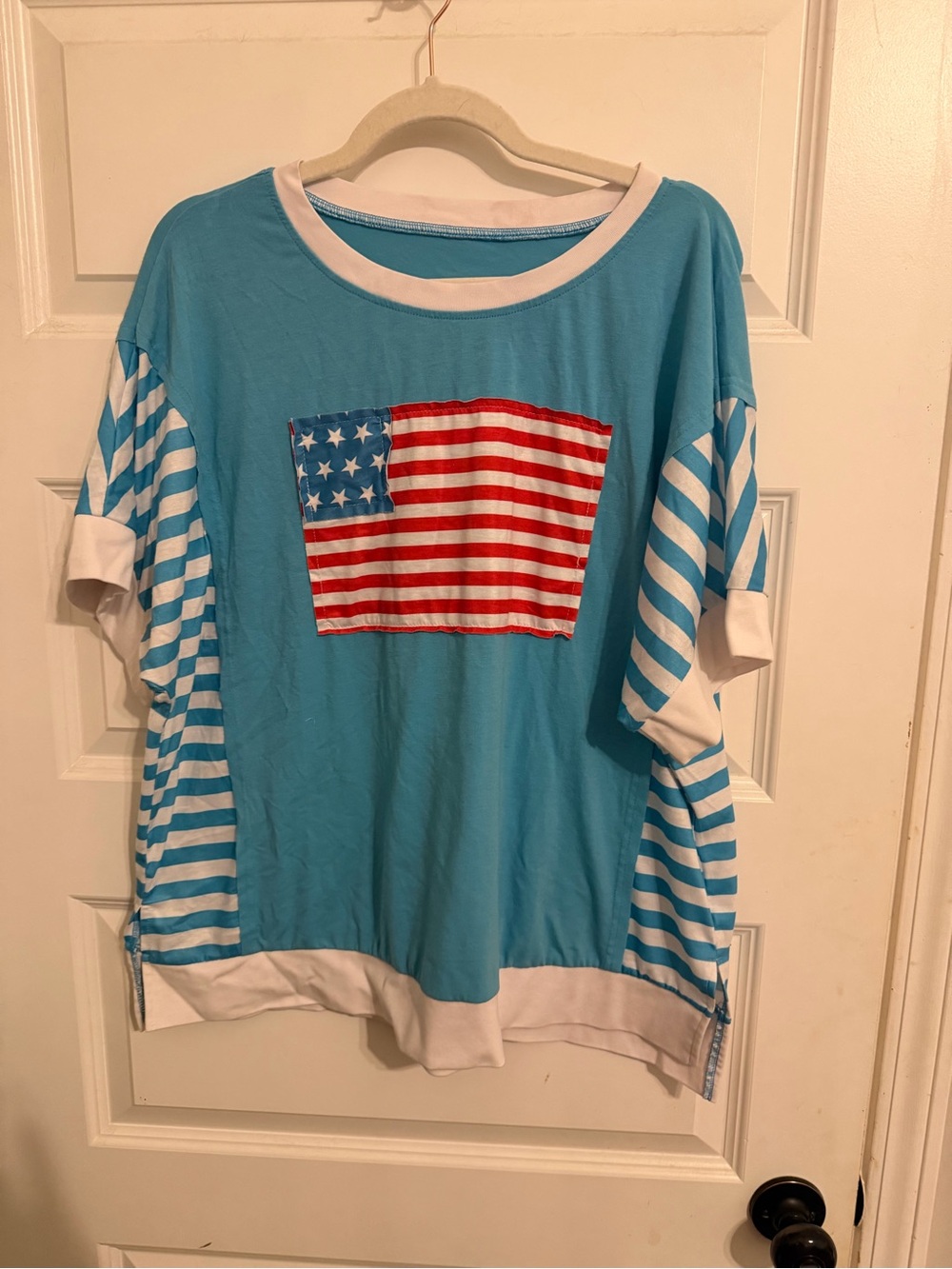 Women’s Light Blue Short-Sleeve Tee with Flag Graphic